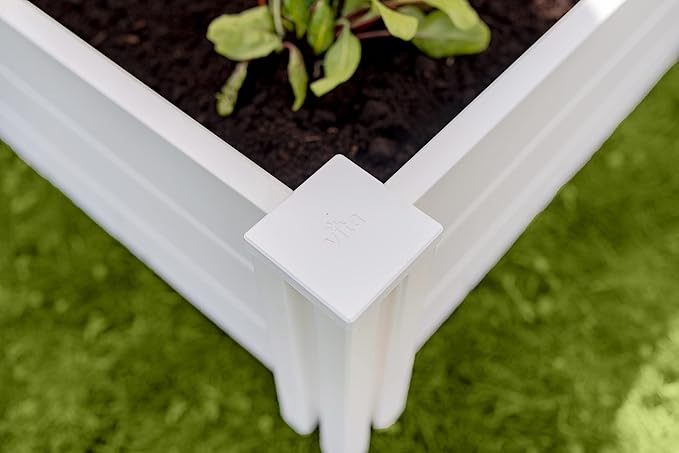 Vita Classic 4 Foot x 4 Foot x 11 inch White Vinyl Raised Modular Garden Bed White PVC BPA and Pthalate Free VT17108