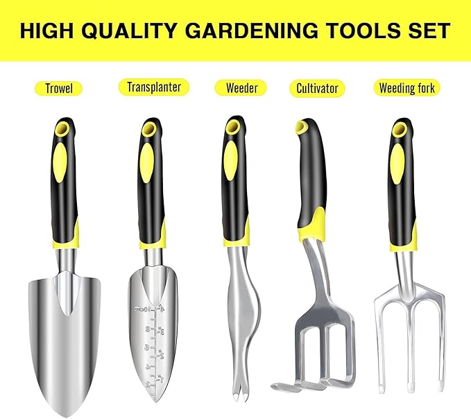 DINGFAN Garden Tool Set 5 Pcs Gardening Tool Set for Women Men Mini Aluminum Garden Hand Tools Kit Ideal Garden Tools Gifts for Women Men