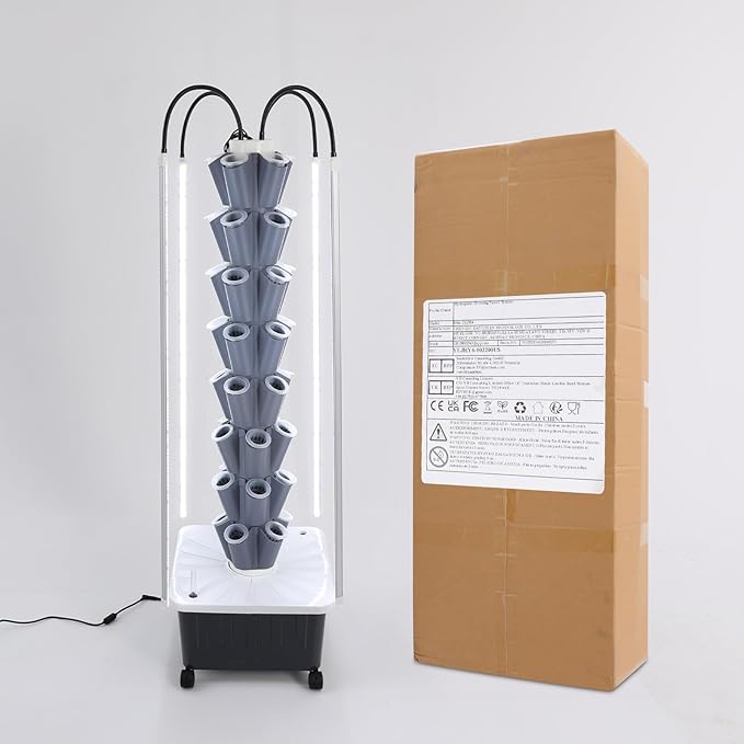 8-Tier Hydroponic Vertical Growing Kit with 40 Planting Holes &amp 4 LED Grow Lights - 5.28Gal Water Tank Food-Grade PP Auto Water Pump for Indoor/Outdoor Leafy Veggies &amp Herbs
