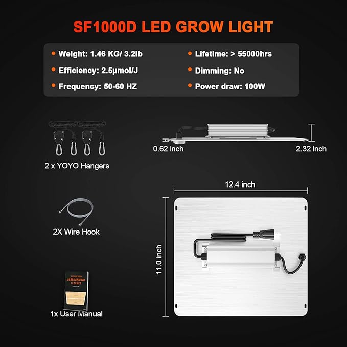 Spider Farmer Professional 9-in-1 Grow Kit – Pruning Shears 60X Magnifier Drying Rack for Hydroponics Indoor &amp Greenhouse Gardening and SF1000D LED Grow Lights with Samsung LM301B Diodes Full S