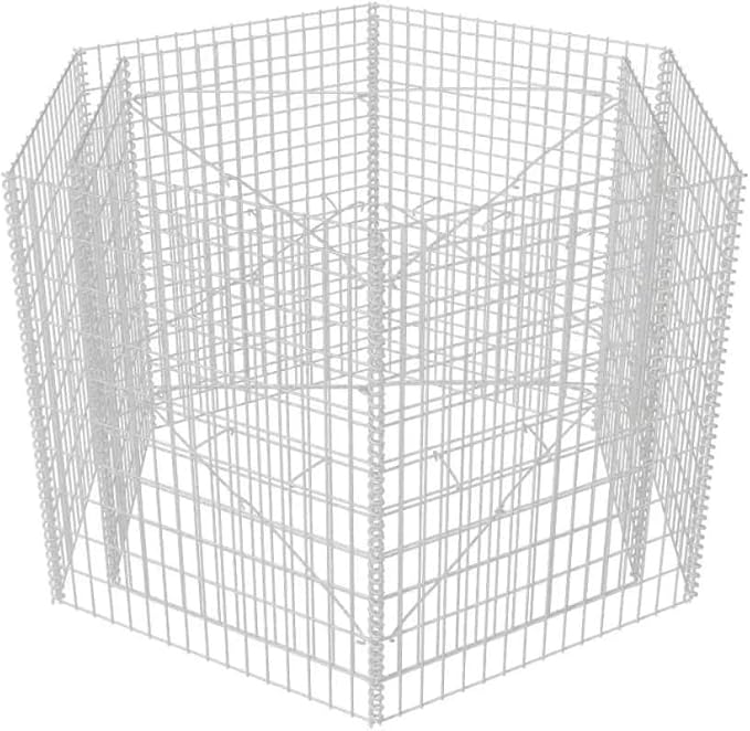 vidaXL Hexagonal Gabion Raised Bed Outdoor Planter Gabion Basket for Gardening Patio Backyard Flower Bed Silver Galvanized Steel