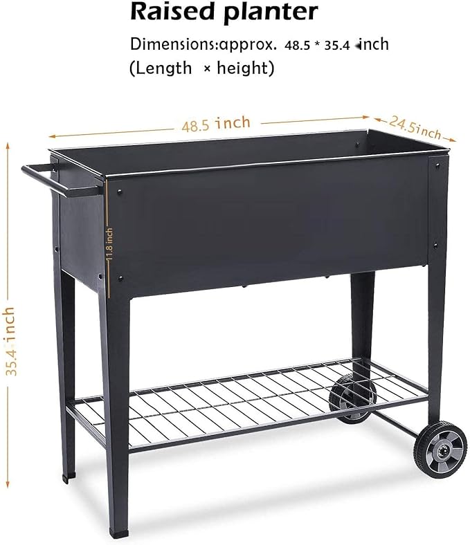 48.5*24.5*35.4in Raised Garden Bed Raised Planter Box with Legs Outdoor Elevated Garden Bed On Wheels for Vegetables Flower Herb Patio （Black）