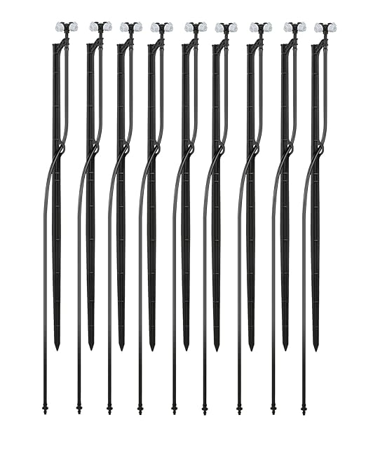 Drip Irrigation Misting Sprinkler Emitter on Spike Assembly 9 Sets Micro Spray Mister with Stake and 1/4 inch Tubing for Cooling Humidification Nursery Landscape
