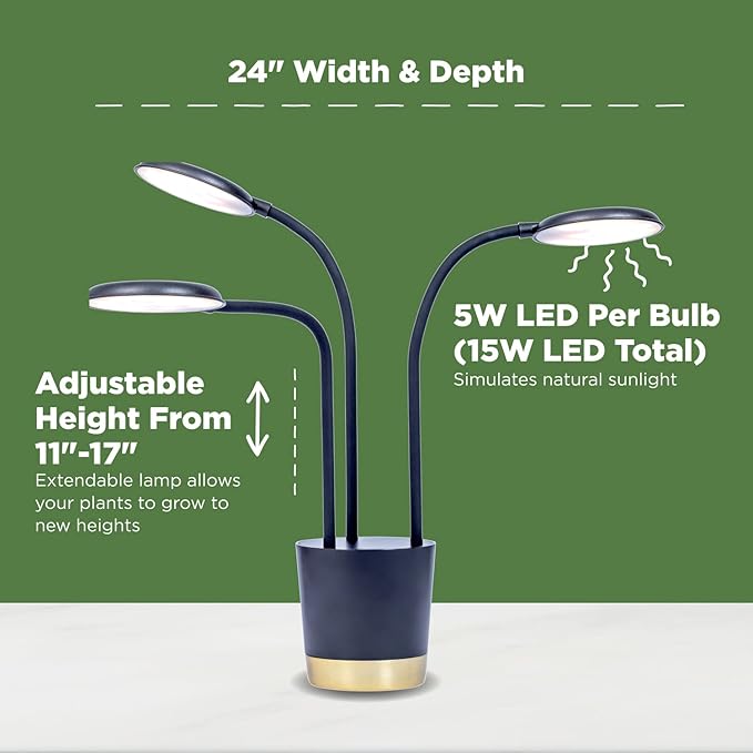 AeroGarden Trio Grow Light for Indoor Plants Grow Live Plants Anywhere in The Home Adjustable Light Modes Black