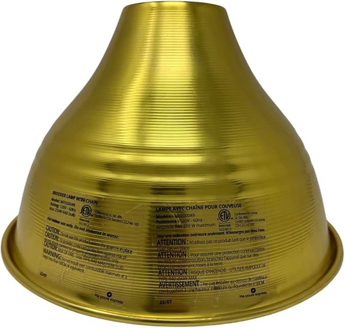 Ma Poule Express Golden Aluminum Base Heating Lamp – 10.5 Inch Incubator Lamp with 2 Adjustable Intensities – Long 2M Chain Grow Lamp for Optimal Heat Dissipation – Works with 250W Bulbs