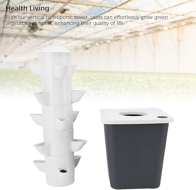 Hydroponics Tower Growing System Kit 15 Holes Vertical Indoor Garden Planter with 10L Water Space Saving Vertical Planting Tower Automatic Water Circulation System for (US Plug)