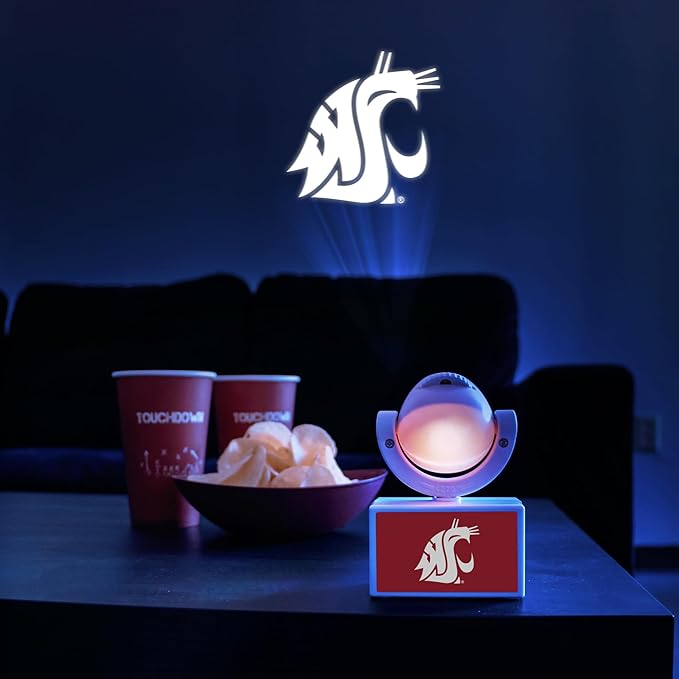 Sporticulture NCAA American Football Washington State - Adjustable Led Mini Spotlight Projector with 6 Team Logo Designs - Portable &amp Rechargeable Spotlight - Battery-Operated - 4.375” x 3.125”