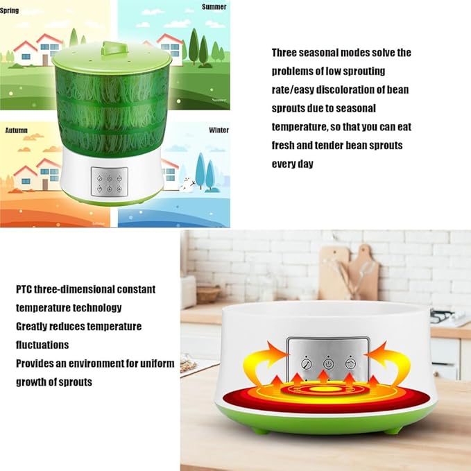 Large-Capacity Bean Sprout Machine for Home Use Can Rotate 360 Degrees to Spray Water for Planting for Soybean Mung Bean Radish Seedling