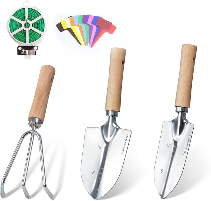 Garden Tool Set 10 Piece Kit with Heavy Duty Folding Stool Detachable Storage Tote Bag Stainless Steel Tools Gifts for Women Men Green
