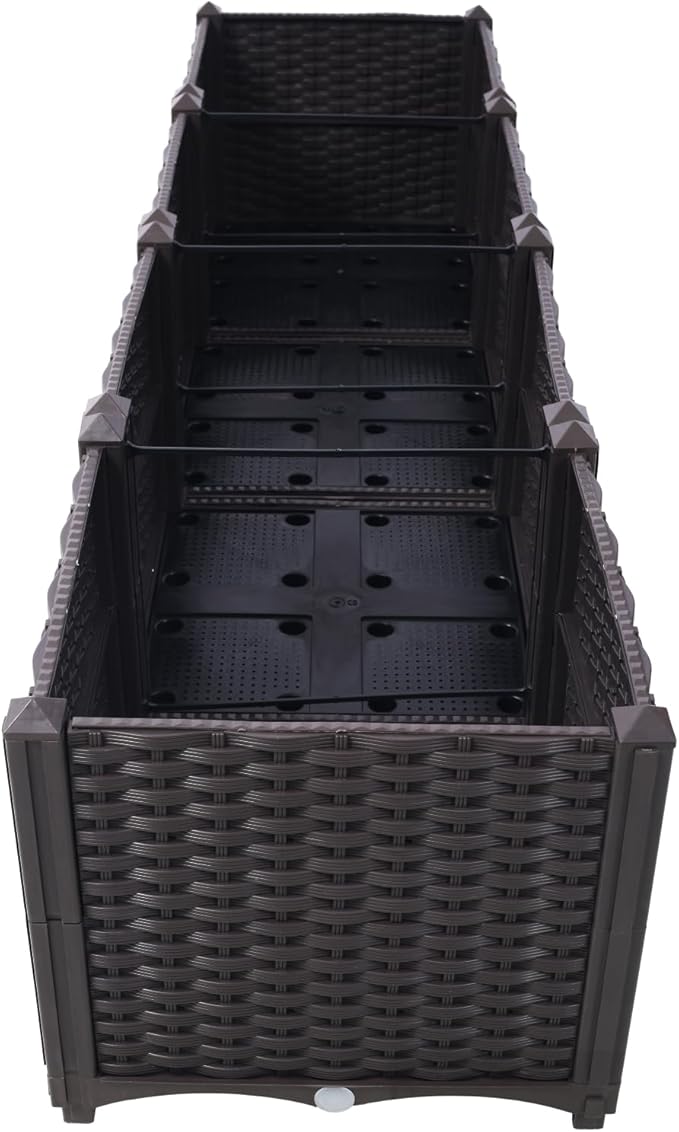 Dawn Deep Raised Garden Bed Plastic Planter Boxes for Vegetables Flowers Herbs and SucculentsSelf-Watering Planter Box Raised Bed to Grow Flowers Herbs &amp Vegetables 63 L X 15.7 D X 14.7 H