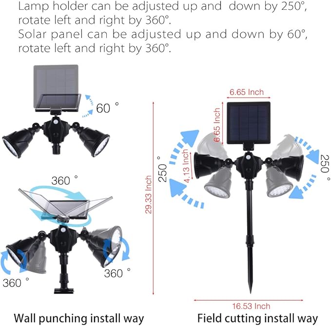 Solar Outdoor Spotlights 1400-Lumens Bright 36 LED Motion Sensor Spot Lights Waterproof Double Head Security Light Wall Lights Landscape Light for Patio Deck Yard Garden Driveway Lighting