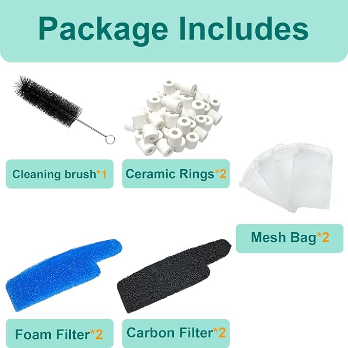 9 PCS Aquarium Media Kit Compatible with Seachem Tidal 110 Gallon (400 Liters) Fish Tank Filter Including 2 Ceramic Rings 2 Blue Foam Filters 2 Carbon Sponge Filters 1 Brush and 2 Mesh Bags