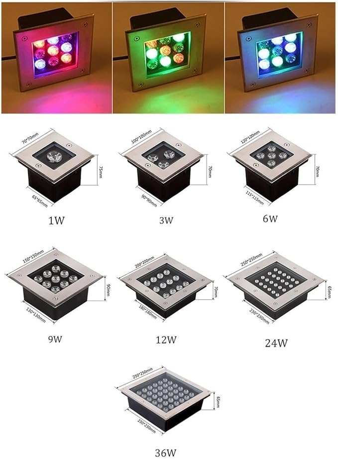 Ground LED Landscape Lights - IP66 Waterproof Square Recessed Ground Spotlight AC85-265V Outdoor Buried Lights Outdoor Floor Lamp for Villas Garden Landscape Lighting(Green Light24w)