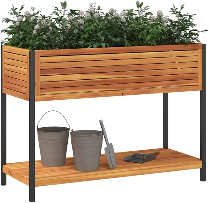 Rectangular Solid Acacia Wood Raised Garden Bed Oiled Finish 17.7 x 43.3 x 31.5 in Durable Planter for Outdoor Plants Indoor Gardening