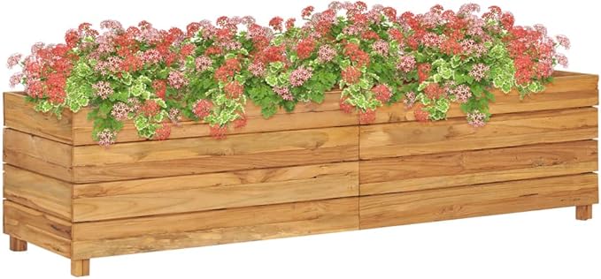 Raised Bed Planter Raised bedsGalvanized PlanterFlower BedTroughMetal PlanterRaised Garden Bed59.1x15.7x15 Solid Wood Teak and Steel