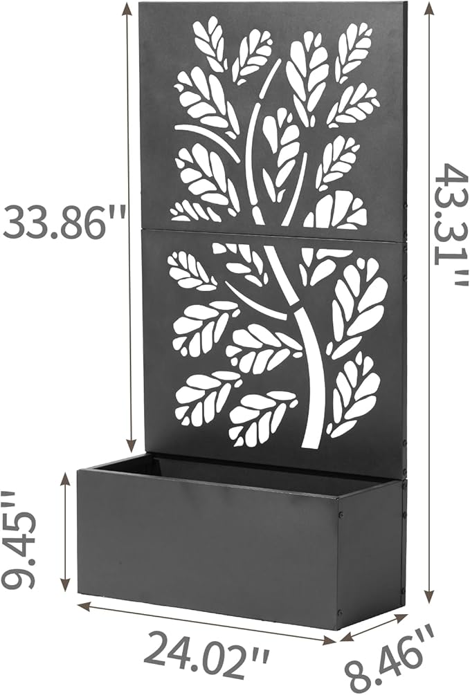 Metal Garden Bed with Trellis 43 Inch Height Metal Planter Box with Trellis Garden Box for Climbing Plants Vegetable Metal Garden Bed with Drainage Holes