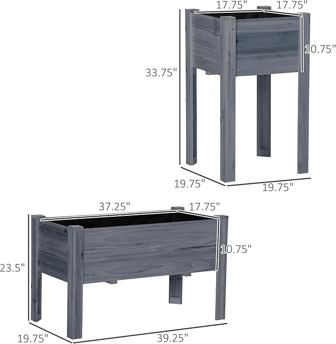 Outsunny Raised Garden Bed Set of 3 Wooden Elevated Planter Box with Legs and Bed Liner for Backyard and Patio to Grow Vegetables Herbs and Flowers Gray