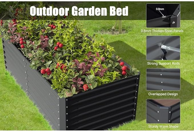 Heavy-Duty Galvanized Steel Raised Garden Bed for Outdoor Vegetable Fruit and Flower Planting – Rust-Resistant Metal Planter Box (Dark Gray - 8x4x1.5 ft)