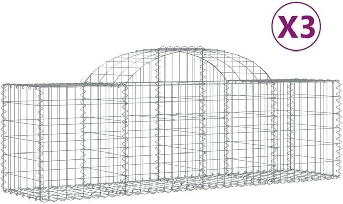 Galvanized Arched Gabion Baskets 3 pcs for Garden Outdoor Use Sound Insulating Decorative Stone Baskets 78.7x19.7x23.6/31.5 Garden Raised Bed Wall