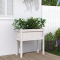27.6 inch Rustic White Pine Wood Large Outdoor Planter Elevated Garden Box for Patios Balconies &amp Raised Flower Bed Use Solid Wooden Trough with Drainage