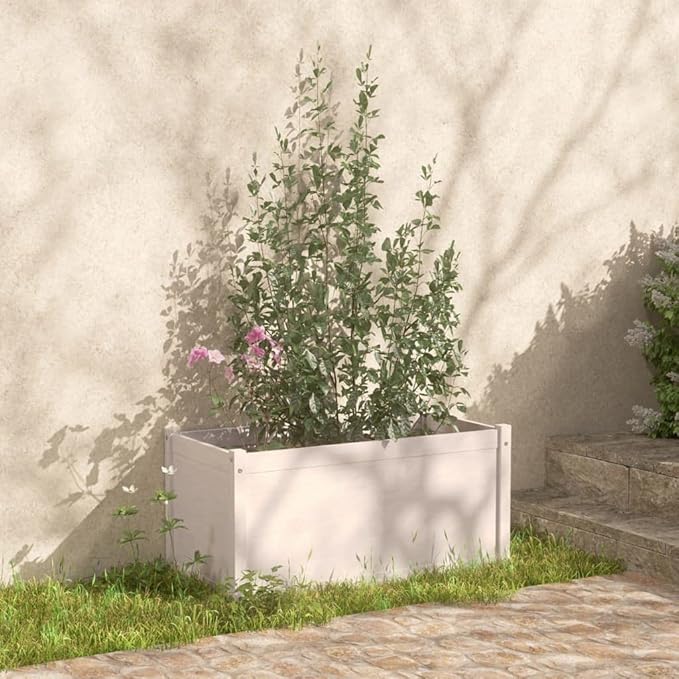 2pcs Wooden Garden Planter Box Outdoor Raised Garden Bed Garden Yard Wood Box for Vegetables Flowers Herbs and Succulents White 39.4x19.7x19.7 Solid Wood Pine