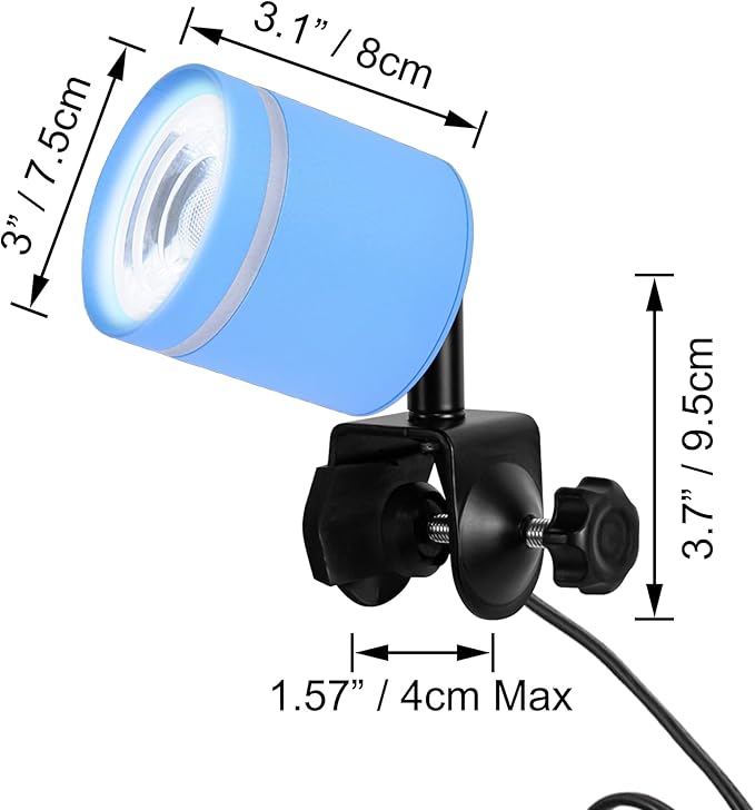 7W LED Linear Look Blue Super Clamp Lamp Full Spectrum Clip-on Desk Lamp Macaron Wall Sconce Spotlight Wall Lamp No Wiring Needed Timer Plug in Cord for Plant Growing Light