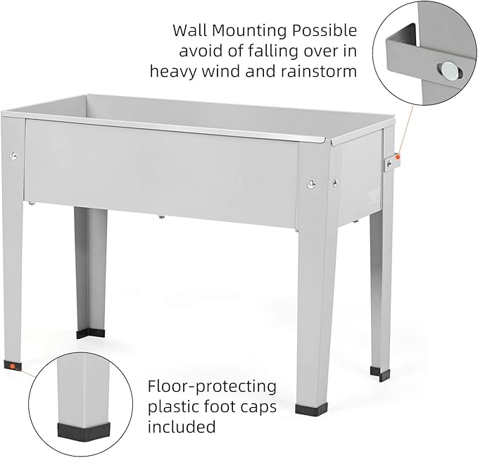Metal Raised Garden BedRaised Planter Box with LegsHerbs and Vegetables Planter Suitable for Outdoor Patio Deck and Porch (Mini Gray)