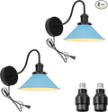 2-Pack Hook Mounted Plant Light Full Spectrum 4500K 10W Adjusted Light Beam Range 15°-60° Vintage Blue Cone Shade Goose Neck Wall Lamp for Indoor Plants Flowers Growing