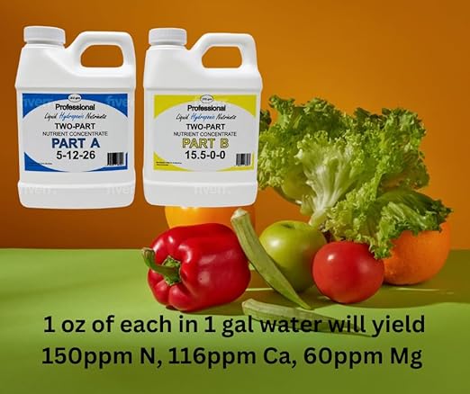 EZ-gro 5-12-26 Part A &amp 15.5-0-0 Part B Formula of Hydroponic Nutrients | Hydroponic Plant Food Suited for Hydroponic and Soil Based Applications | Liquid Plant Food 1 PT of Each