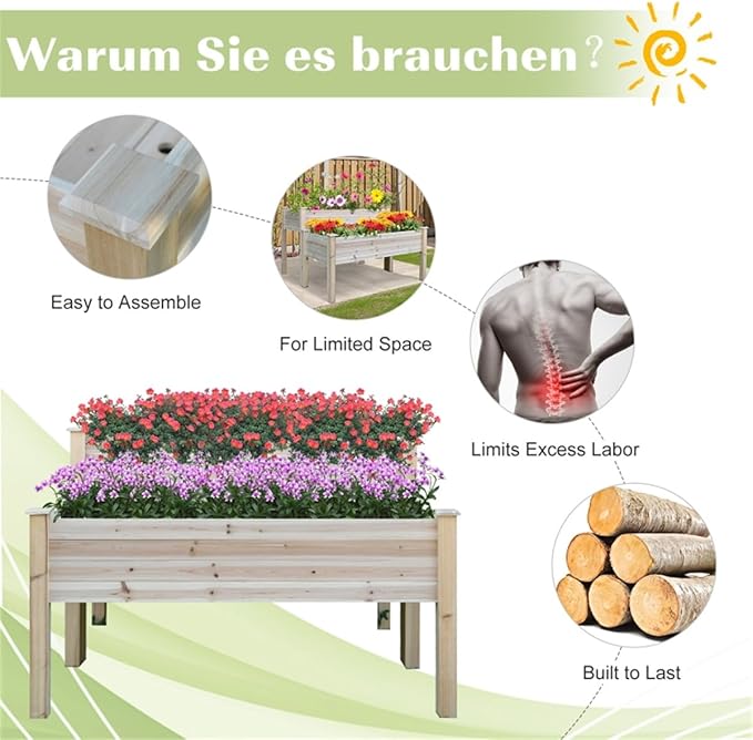 Wooden Raised Garden Bed with Legs 45.25”L X 45”W X 30”H Elevated Reinforced Large Planter Box for Vegetable Flower Herb Outdoors - Beam and Column Structure - Unmatched Strength Outlast