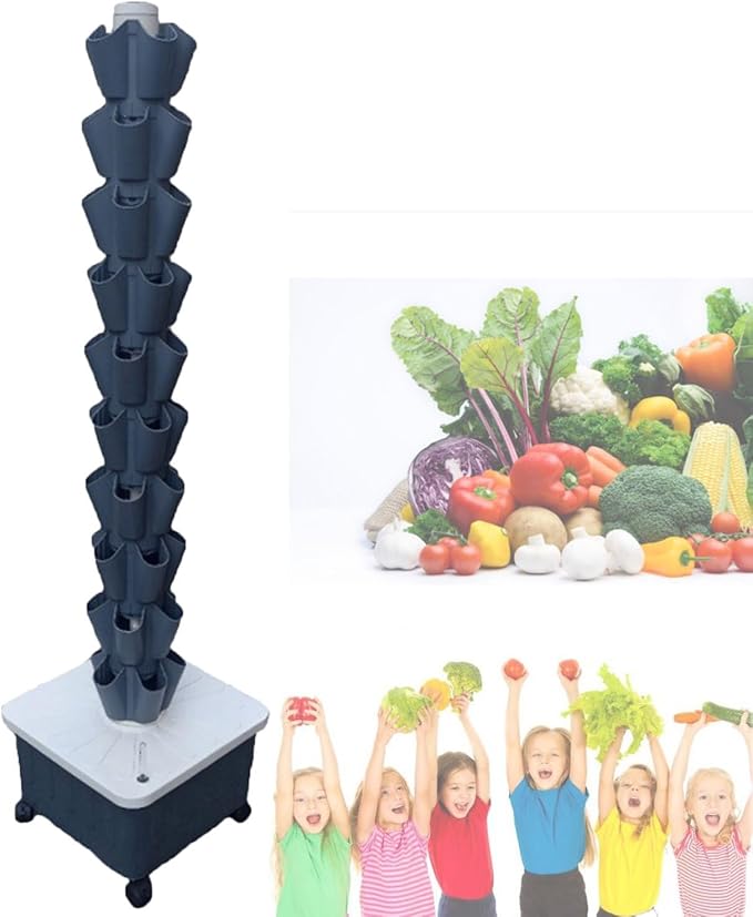 Vertical Farming Tower KitSoilless Cultivation Vertical Hydroponic Planting TowerHydroponic TowerHome/Garden/Farm/Greenhouse Vertical Tower Planters Gray-10-layer