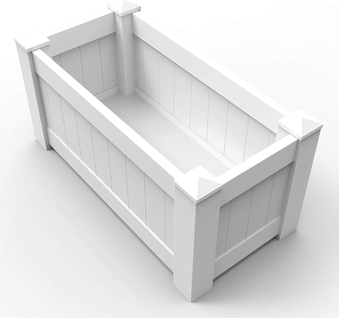 E&ampK Sunrise 43x20x20 Raised Garden Bed White Vinyl Above Ground Planter Box for Growing Vegetables Flowers Herbs DIY Gardening Yard Patio Lawn Outdoor (2 Pcs)