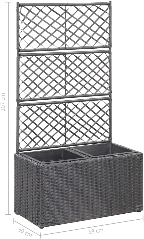 Trellis Planter for Outdoor Flower &amp Vegetable Growing - Large Poly Rattan Plant Box with Pots for Gardening &amp Planting in Beds - Black