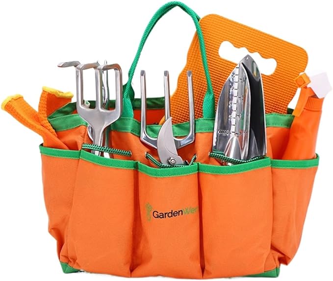 Garden Tool Set 10 Pieces Orange Heavy Duty Aluminum Hand Tools with Storage Bag Pruning Tools Shovel rake Gift for Men Women