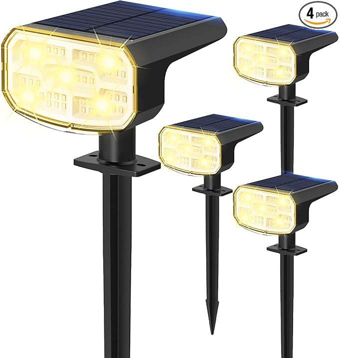 DAMINY Solar Spotlights Waterproof IP65Auto On/Off3000K 2 Lighting Modes Solar spot Lights for GardenPathwayYardLandscape-4 Pack