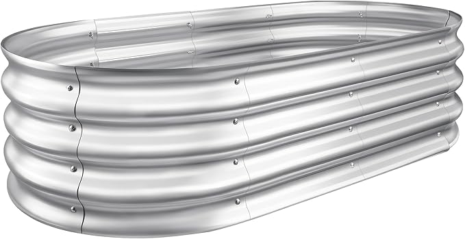 Sponvatt Raised Garden Bed - Outdoor Galvanized Raised Garden Bed Planter Boxes Large Oval Metal for Gardening Planter Box KitSuitable for VegetablesHerbs and Flowers (4x2x1 FtSilver)