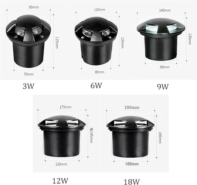 Garden Landscape Lights - AC85-265V Outdoor Underground Lamp IP66 Waterproof 4 Sided Glow Round Decking Lighting Outdoor Recessed Spot Light Ground Landscape Lights(Warm white12W(AC85-265V))