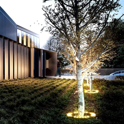 12W LED Ring Lights for Tree Roots Uplighting IP65 Waterproof Outdoor Landscape Lighting Kit 1160LM 3000K Spotlight 5-Lights Wired Garden Decor