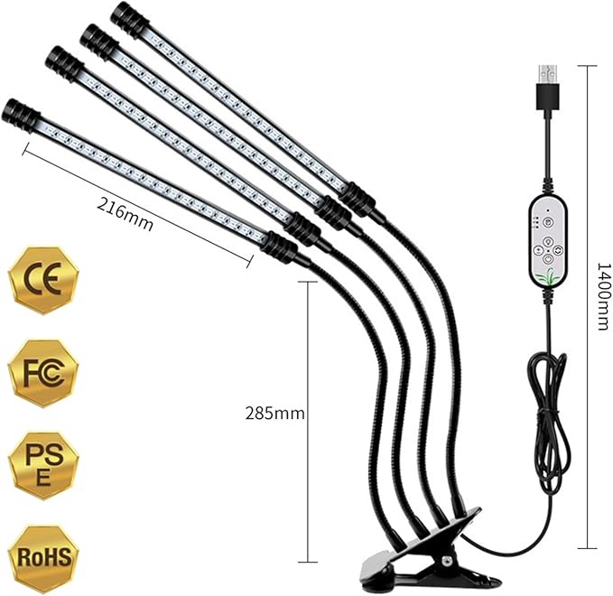 LED Grow Lights for Indoor Plants 40W Plant Growing Lamps Auto ON/Off with Red Blue Spectrum3Heads Adjustable Gooseneck with 4/8/12H Timer 5 Dimmable Brightness