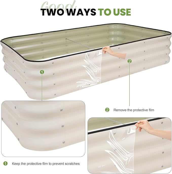 G GOOD GAIN 4-in-1 Adjustable Raised Garden Bed Kit | Galvanized Planter Boxes for Vegetables Flowers | 12 Tall Multiple Sizes (5x3x1ft 4x4x1ft 6x2x1ft 7x1x1ft) | Outdoor Metal Raised Bed White
