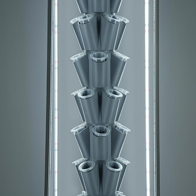 8-Layer Hydroponic Growing Tower with 40 Plant Sites &amp 4 Adjustable LED Grow Lights High-Efficiency Water Cycle System for Home School or Lab Use (Gray)