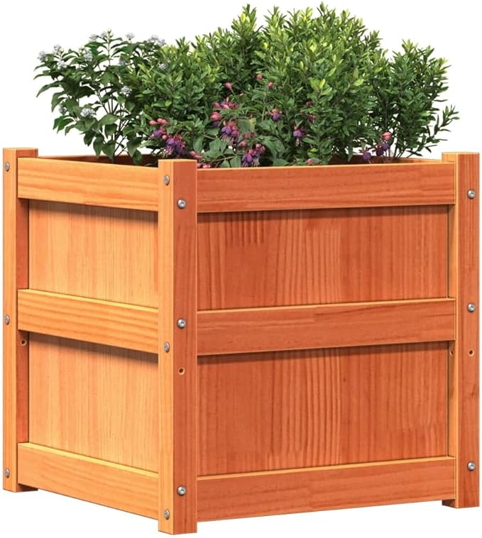 Raised Garden Bed Planters 2 Pcs Wax Brown Solid Pine Wood Outdoor Planters for Garden Patio and Balcony – Raised Garden Box for Vegetables Flowers and Herbs