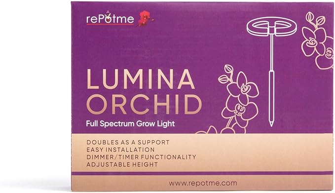 rePotme Grow Light for Orchids Lumina Orchid Full Spectrum Plant Light with Adjustable Height and Automatic Timer (White)