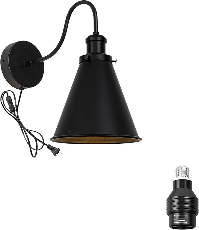 Hook Mounted Plant Light Full Spectrum 4500K 10W Adjusted Light Beam Range 15-60 Degree Vintage Cone Shade Goose Neck Wall Lamp for Indoor Plants Flowers Growing