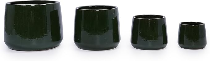 Handmade Solid Glazed Ceramic Planter Set of 4 141197 Inch Diameter Deep Green for Succulents and Cacti Outdoor G Indoor Stairs Use Breathable Clay with Drainage Holes