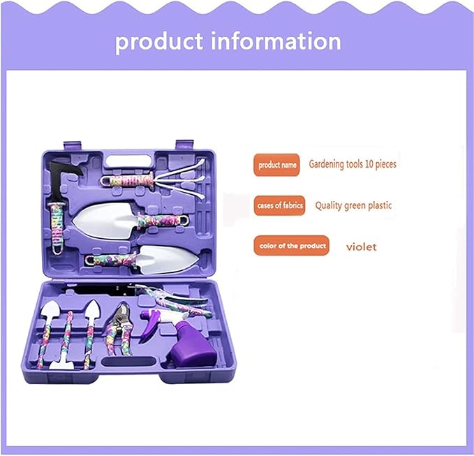 10 PCS Garden Hand Tools Set Planting KitGarden Work Tool with Carrying Case Gardening Tools with Water Proof and Never Mould ToteHandle Rake Weeder Trimmer Scissors Garden Hand Tool Belt Suitcase