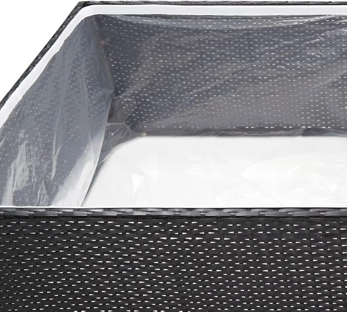 vidaXL Outdoor Garden Planter Bed - Durable Poly Rattan Rectangular Flower Box with Powder-Coated Steel Frame and Inner Nylon Bag - Black