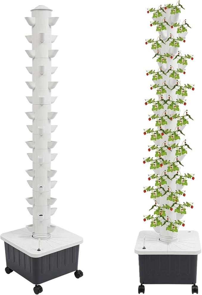 Hydroponics Growing System Kit 45 Pods 15 Layers Vertical Hydroponic Tower Indoor Gardening System with Water Pump and Wheels for Herbs Firuts Vegetables Strawberries Tomatoes Lettuce
