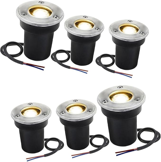6 Pack 1W Ground Spotlights - Outdoor LED Flood Light IP67 Waterproof Outdoor Buried Lights Recessed LED Spot Lights for Paving Patio Step Garden Lawn Landscape LigBlue-12v-24v(1W)