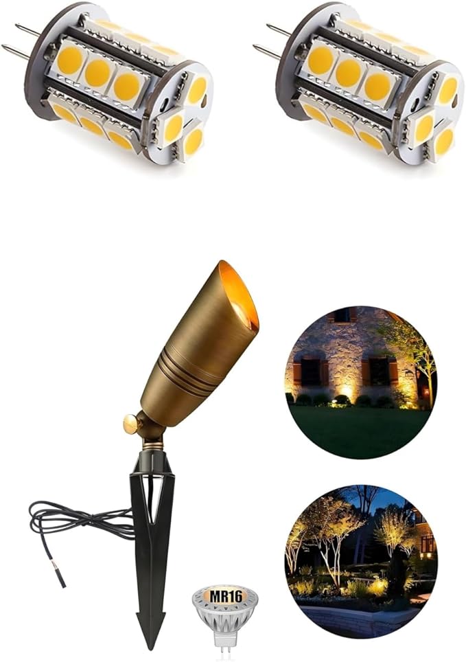 T3 G4 Bi-pin LED Light Bulbs and LED Brass Spotlight Uplight 12V Low Voltage Landscape Outdoor Lighting